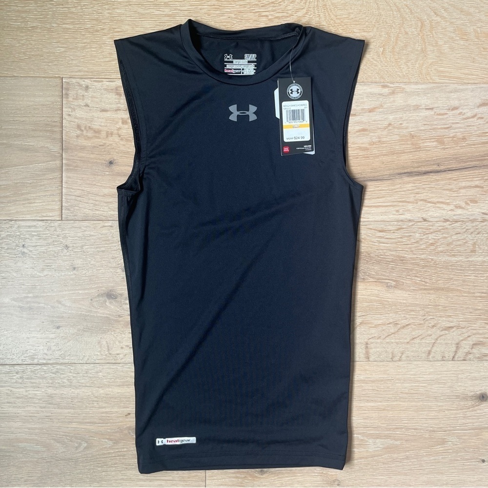 Under Armour Black Compression Tank Top Sz S/M Athletic Fit HeatGear *T18 - Picture 2 of 4